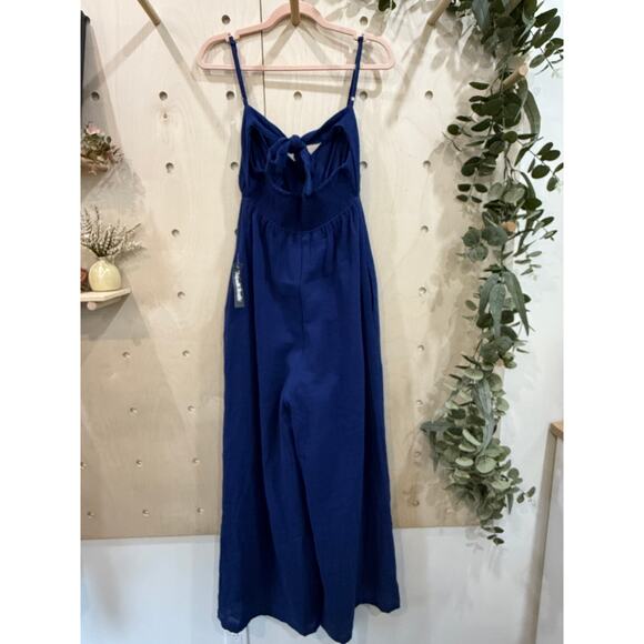 MODCLOTH Blossom Bliss Jumpsuit NEW Size S Navy Blue Gauzy Cotton Tie Back - Picture 5 of 12